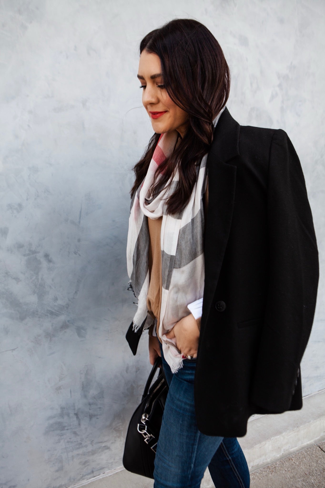 Giant Check Print Wool & Silk Scarf