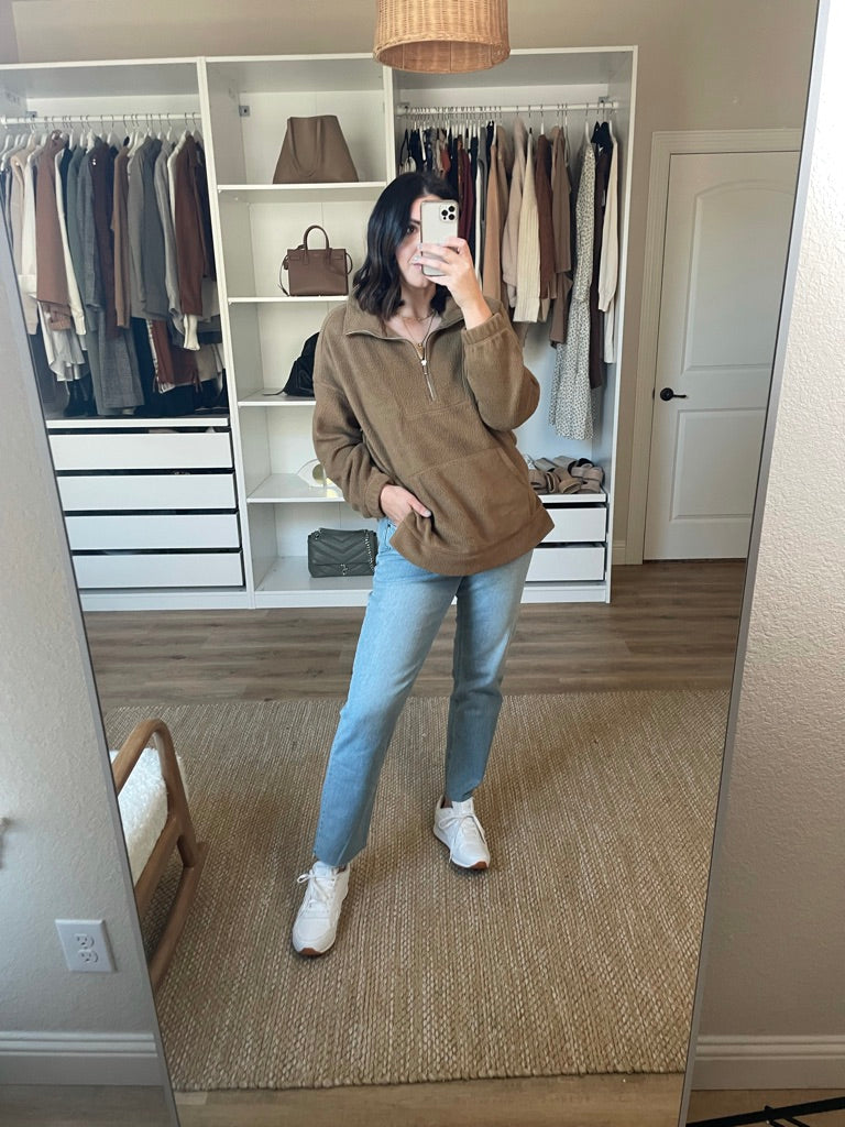 Oversized Sherpa Half-Zip Tunic Sweatshirt