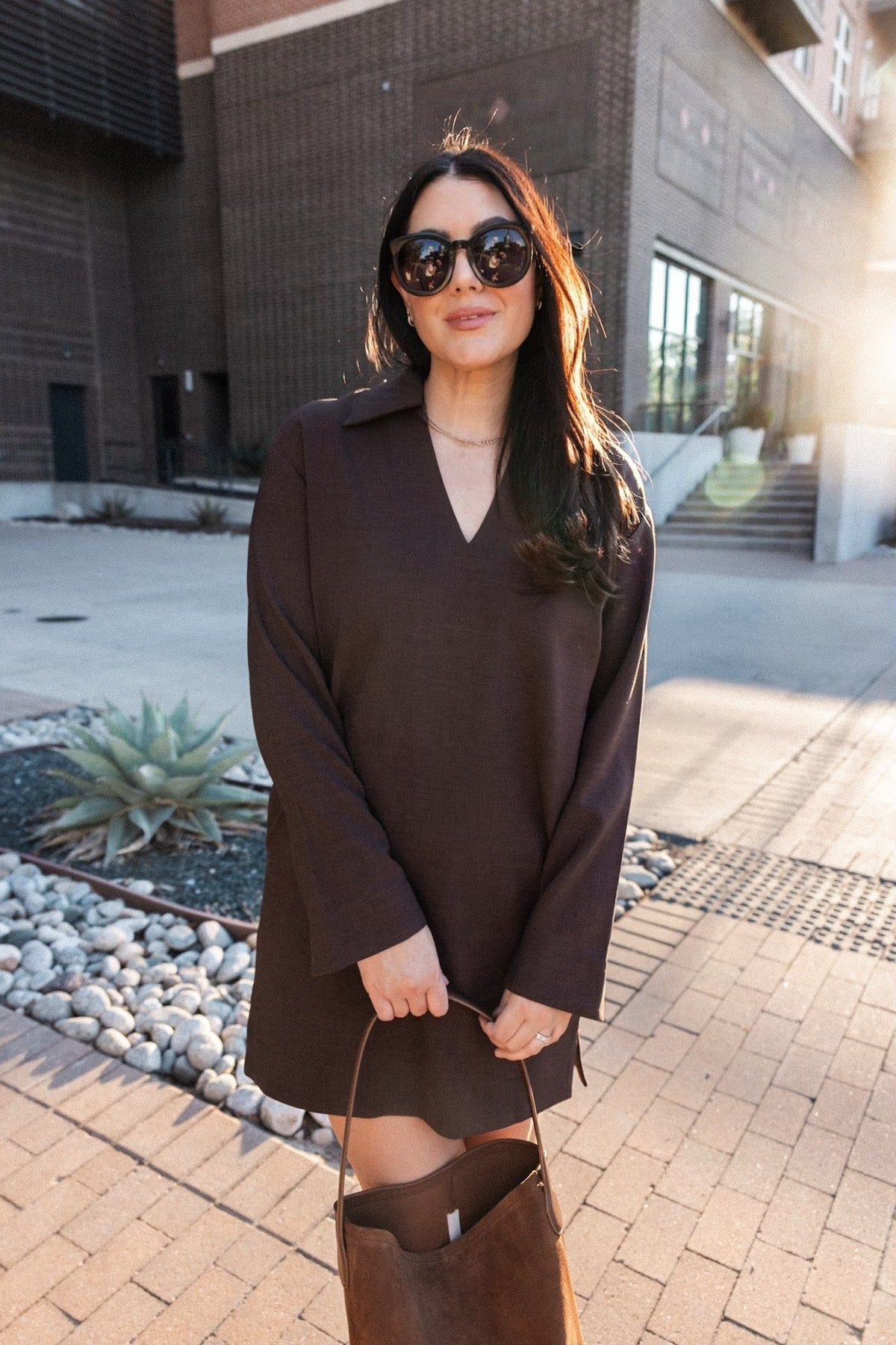 Collar Long Sleeve Shift Dress