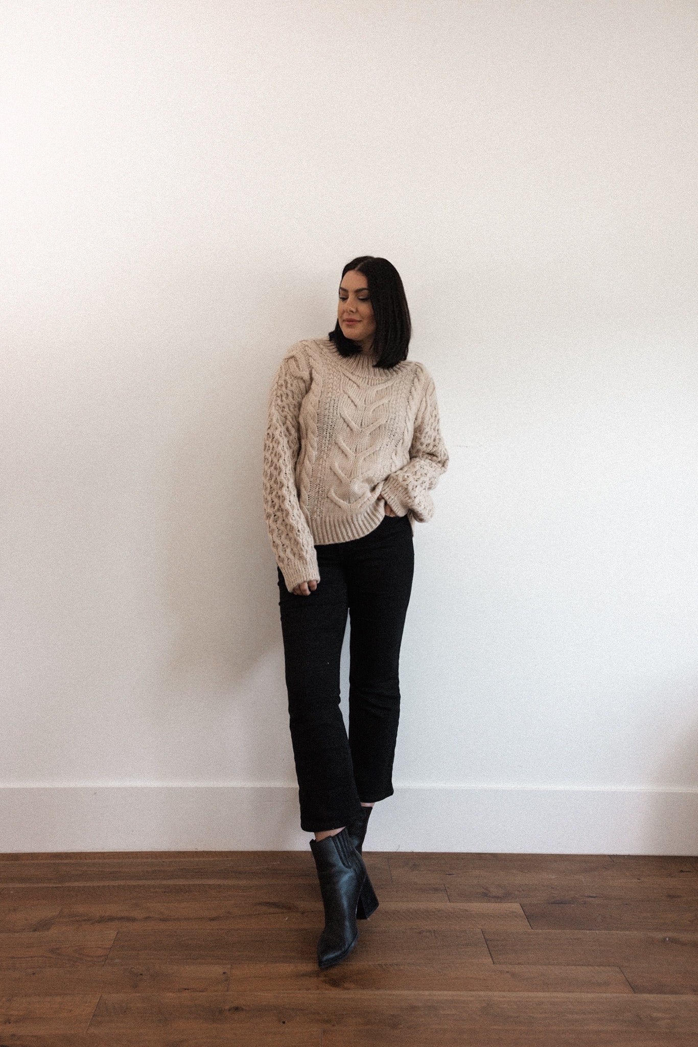 Cable High Neck Sweater