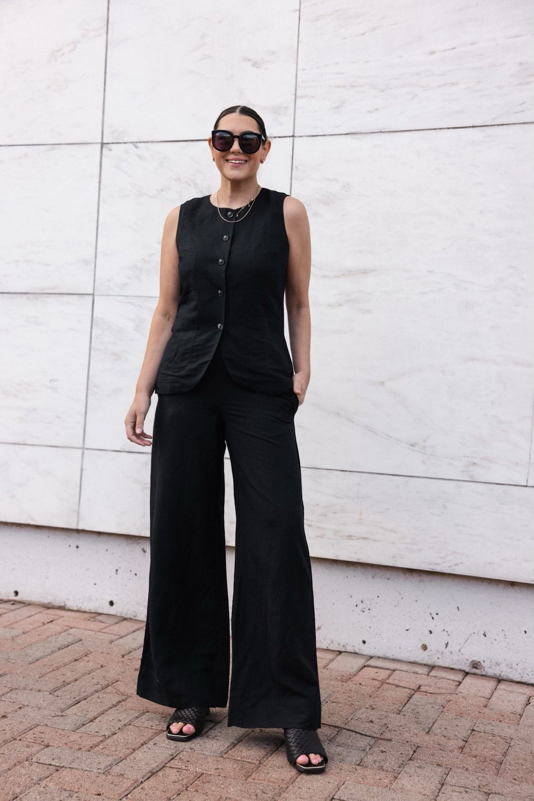 Linen Blend Wide Leg Pants