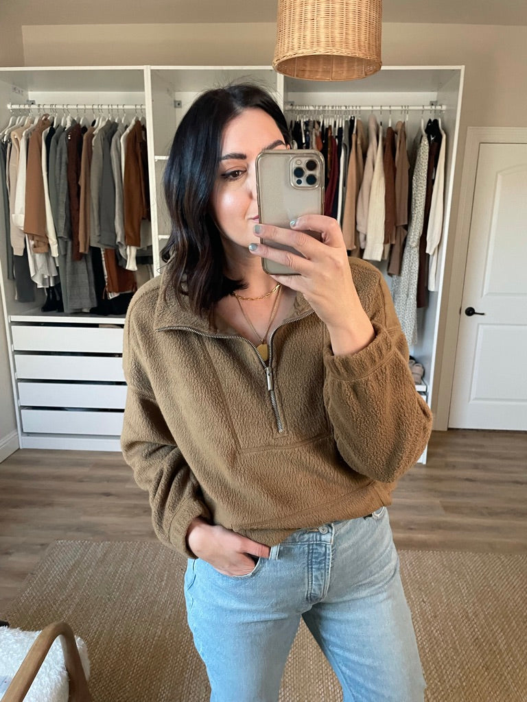 Oversized Sherpa Half-Zip Tunic Sweatshirt