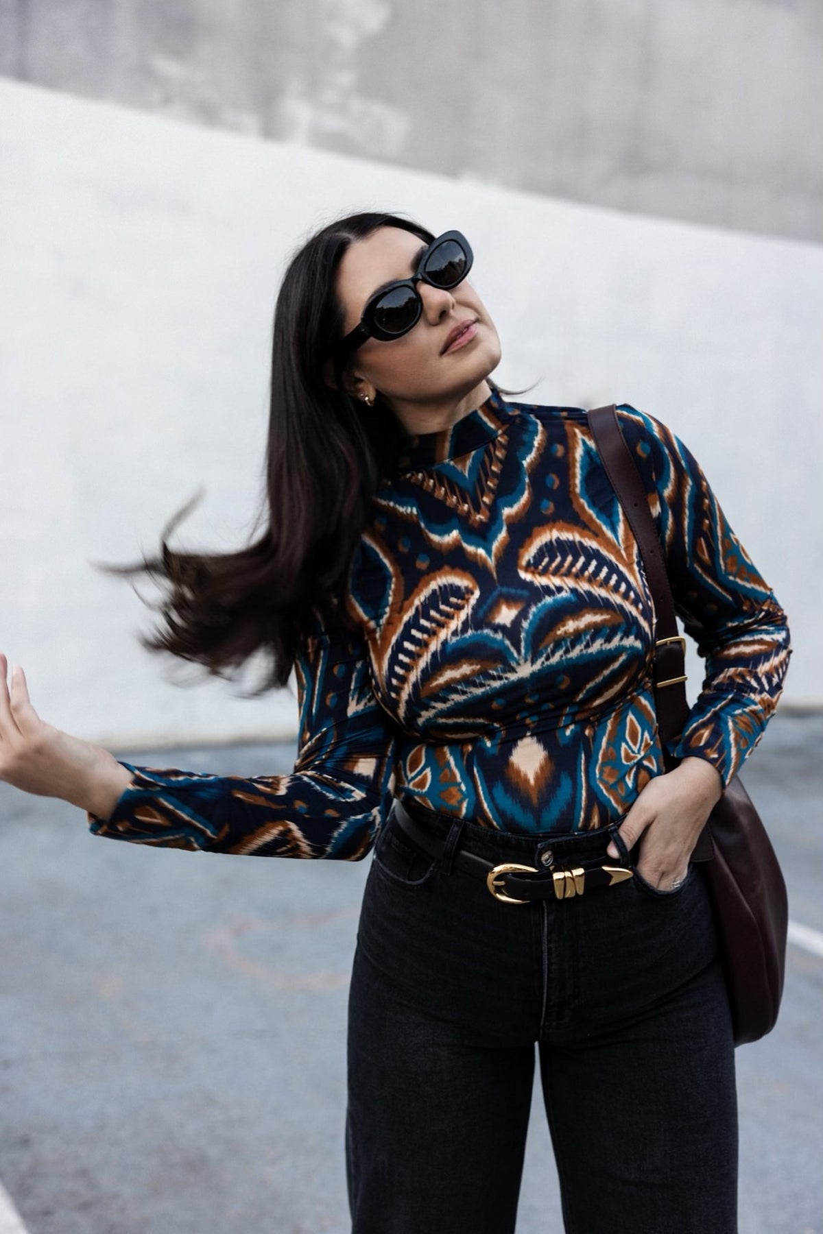 Mock Neck Long Sleeve Stretch Jersey Top