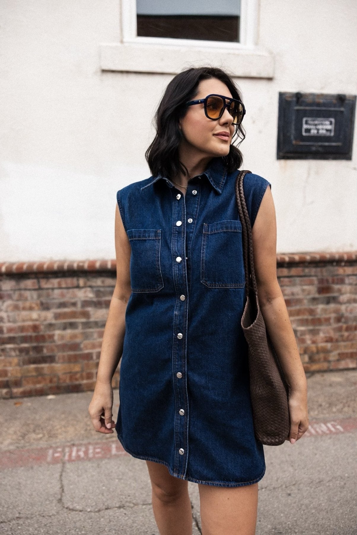 The Sleeveless Denim Mini Shirtdress
