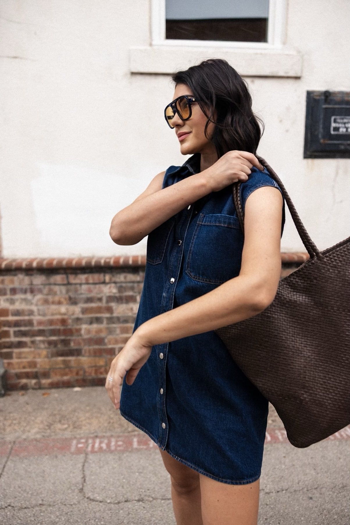 The Sleeveless Denim Mini Shirtdress