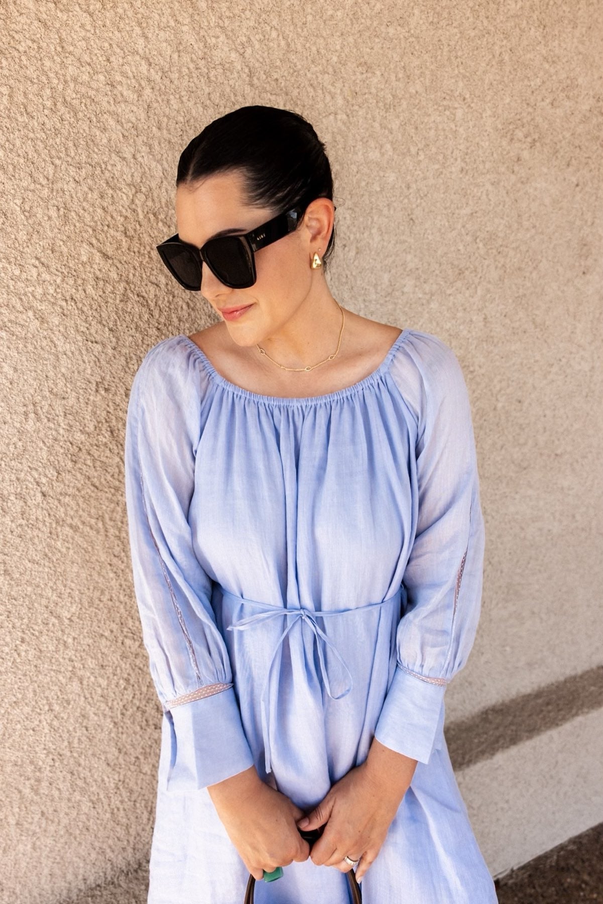 Gathered maxi dress in ramie