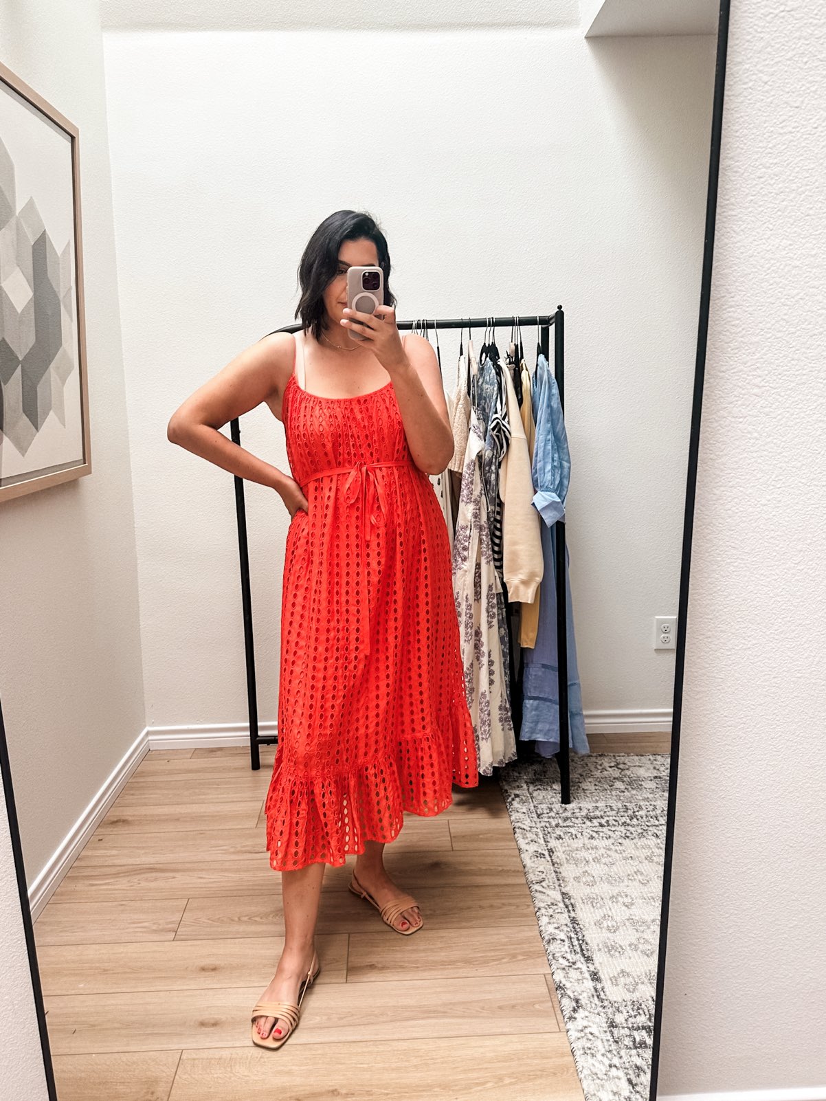 Oval eyelet midi dress