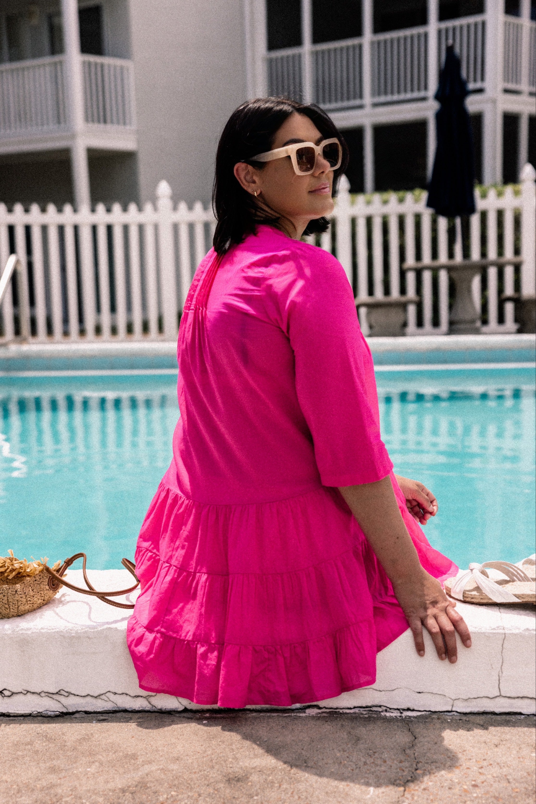 Cotton voile button-front cover-up dress