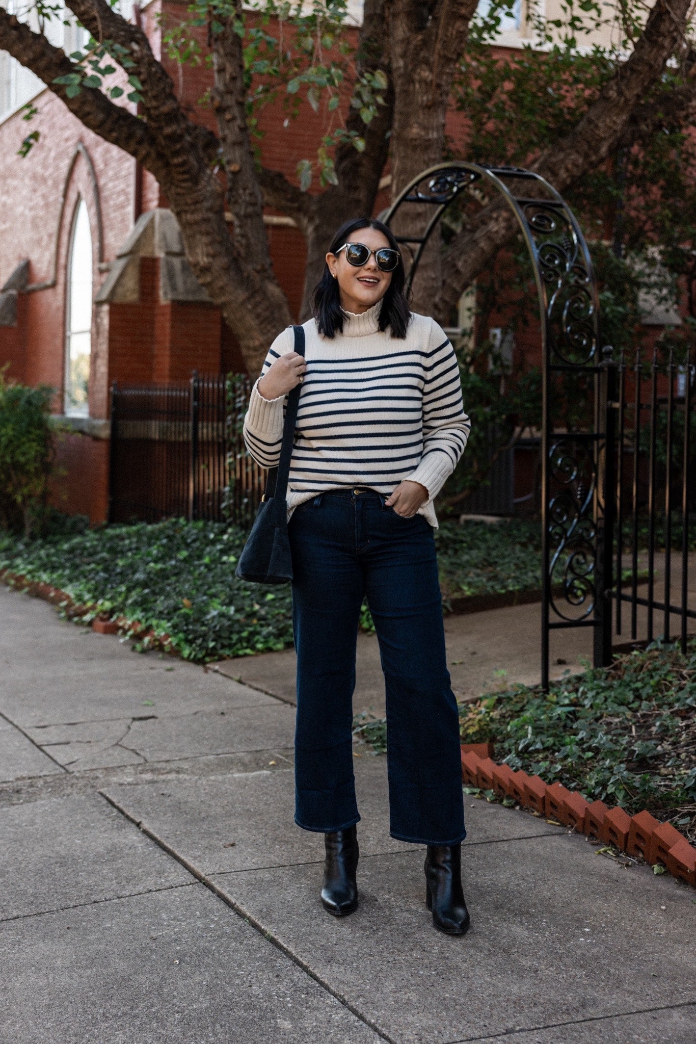 Slim wide-leg brushed back jean