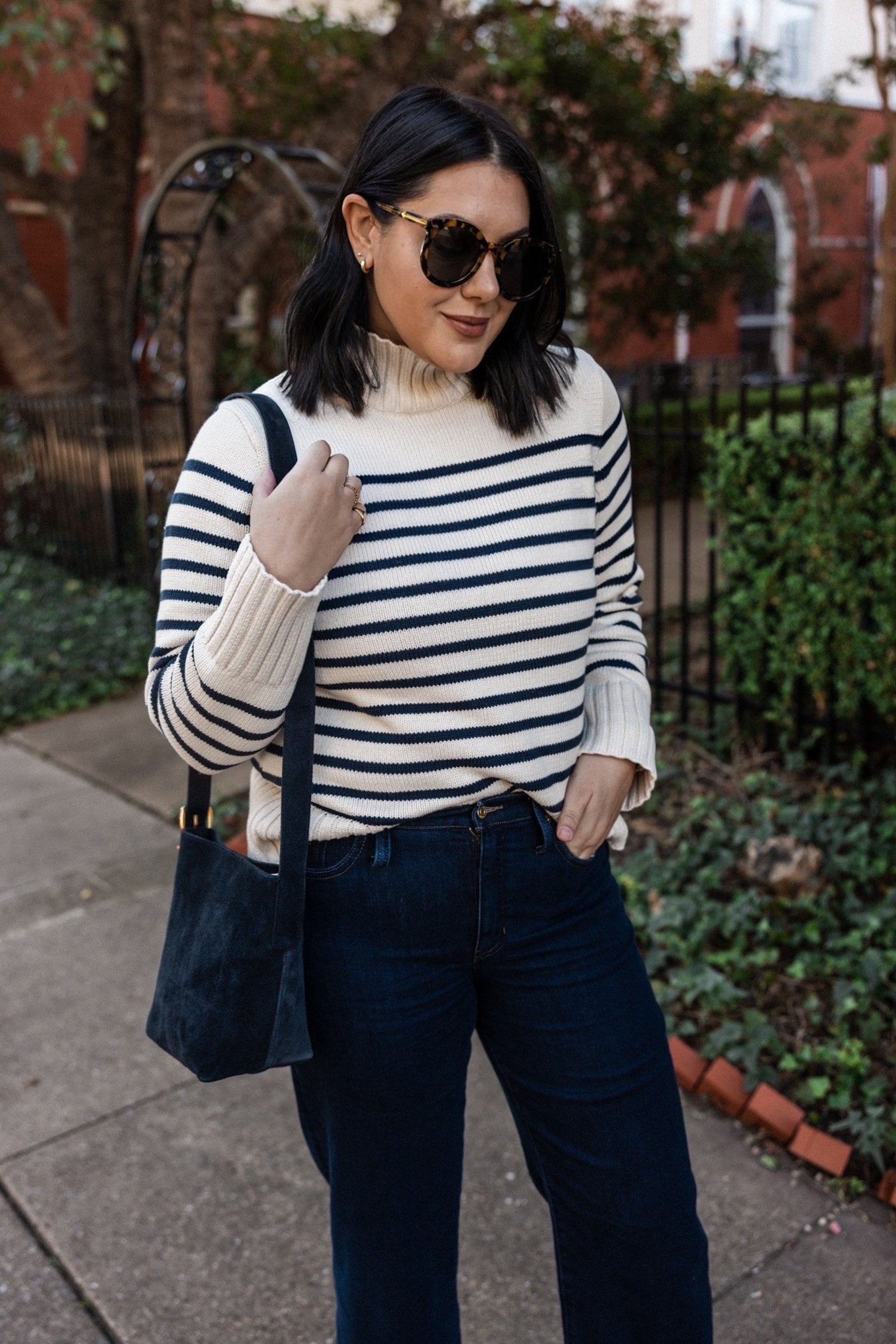 Slim wide-leg brushed back jean