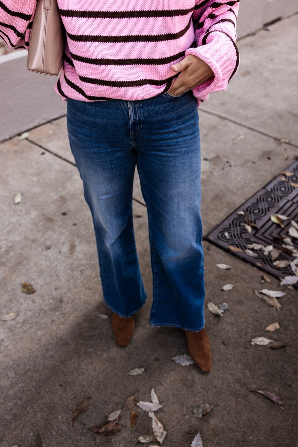 Semi Stretch High Rise Denim Trousers