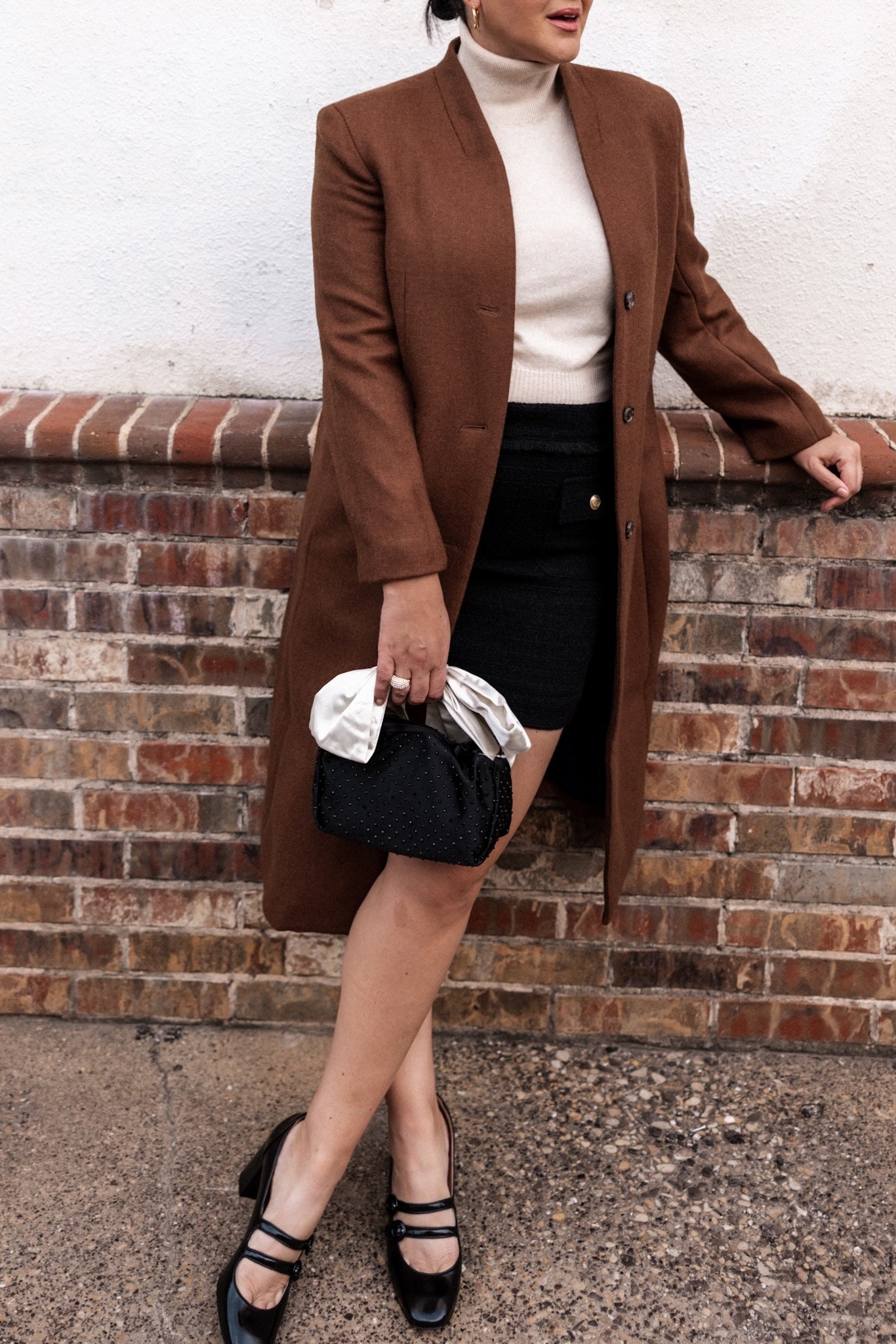 Patch-pocket mini skirt in tweed