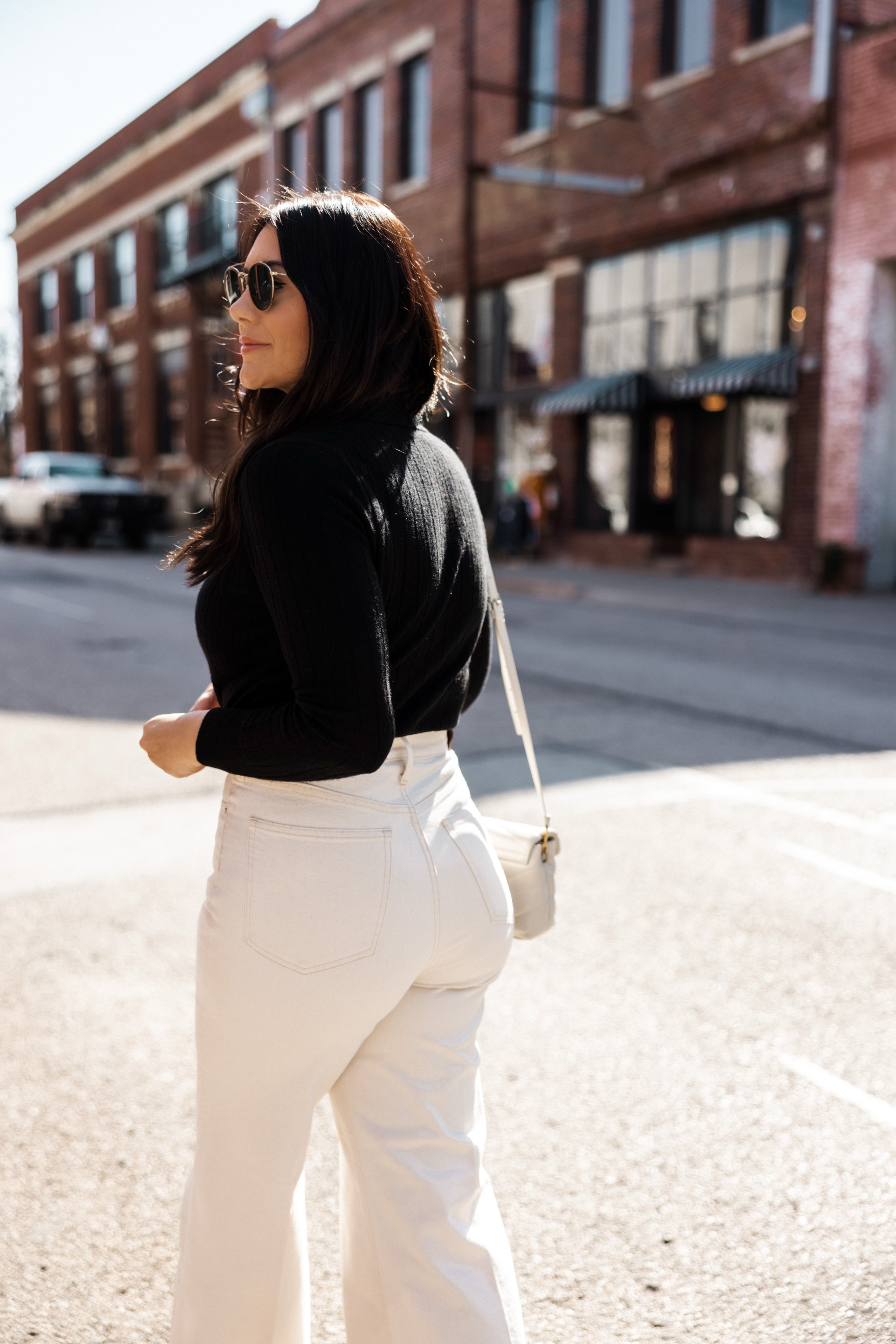 Wide-leg denim trouser in ecru