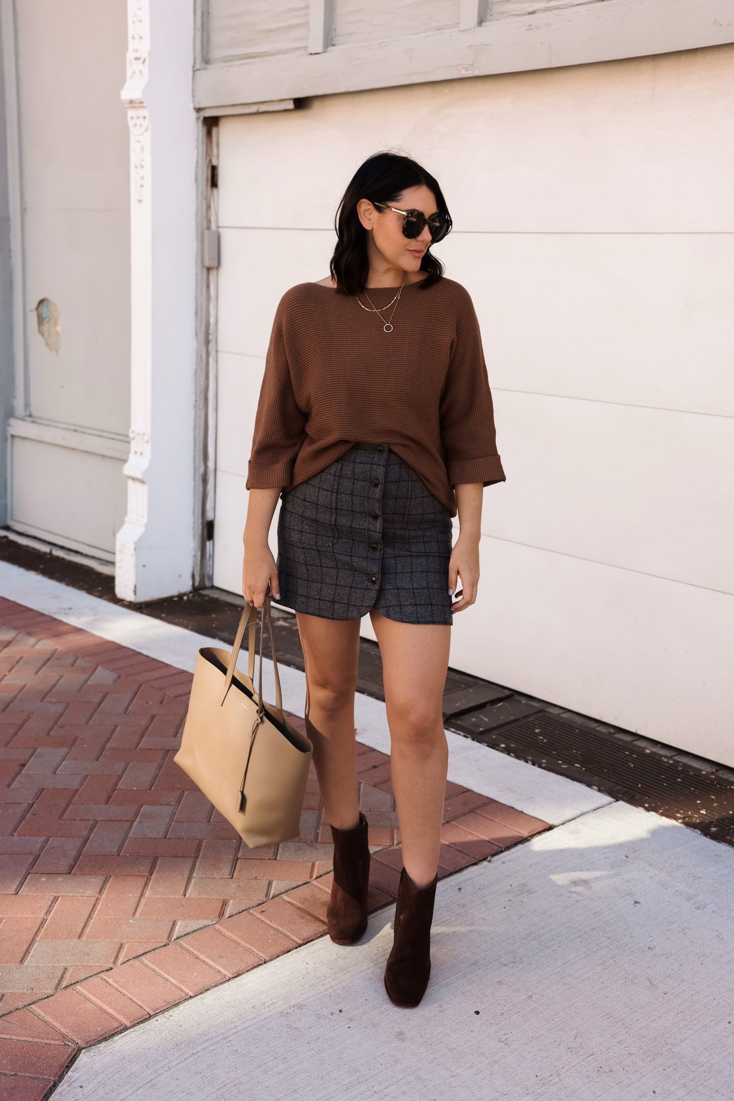 Wool Button-Front Mini Skirt in Windowpane