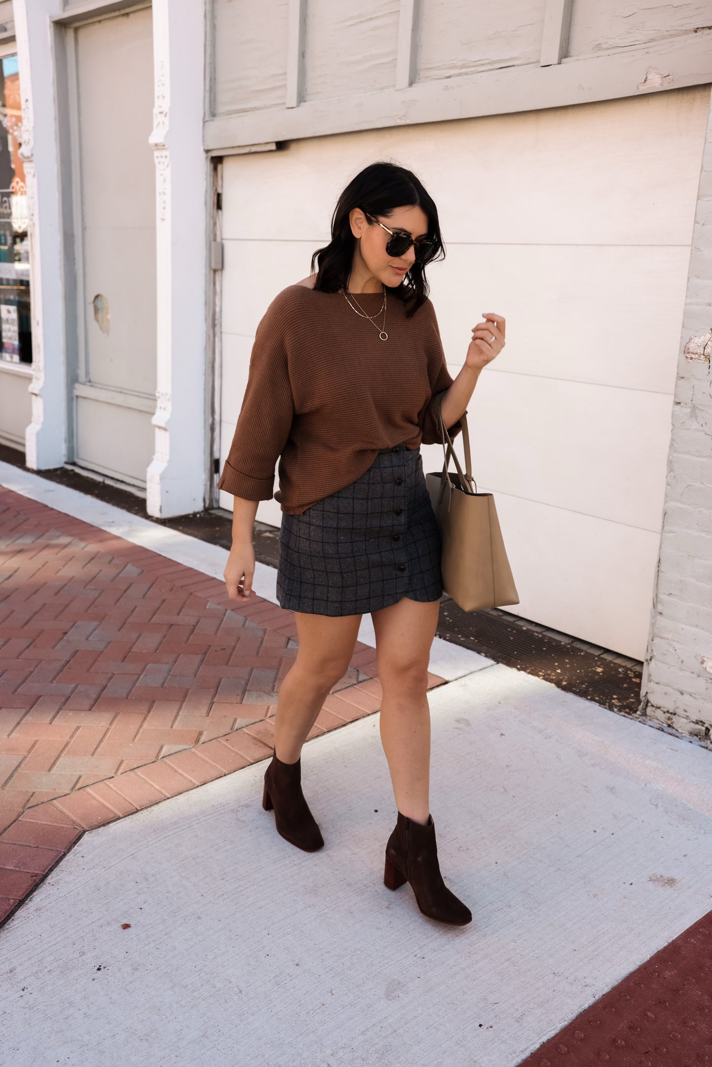 Wool Button-Front Mini Skirt in Windowpane