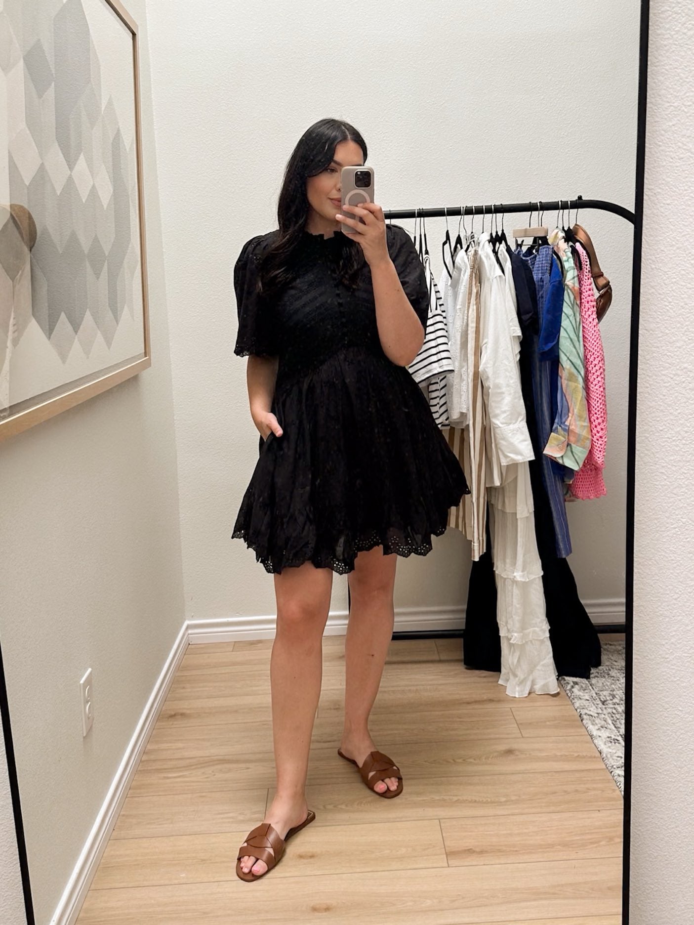 Eyelet Flutter Sleeve Mini Dress in Cotton
