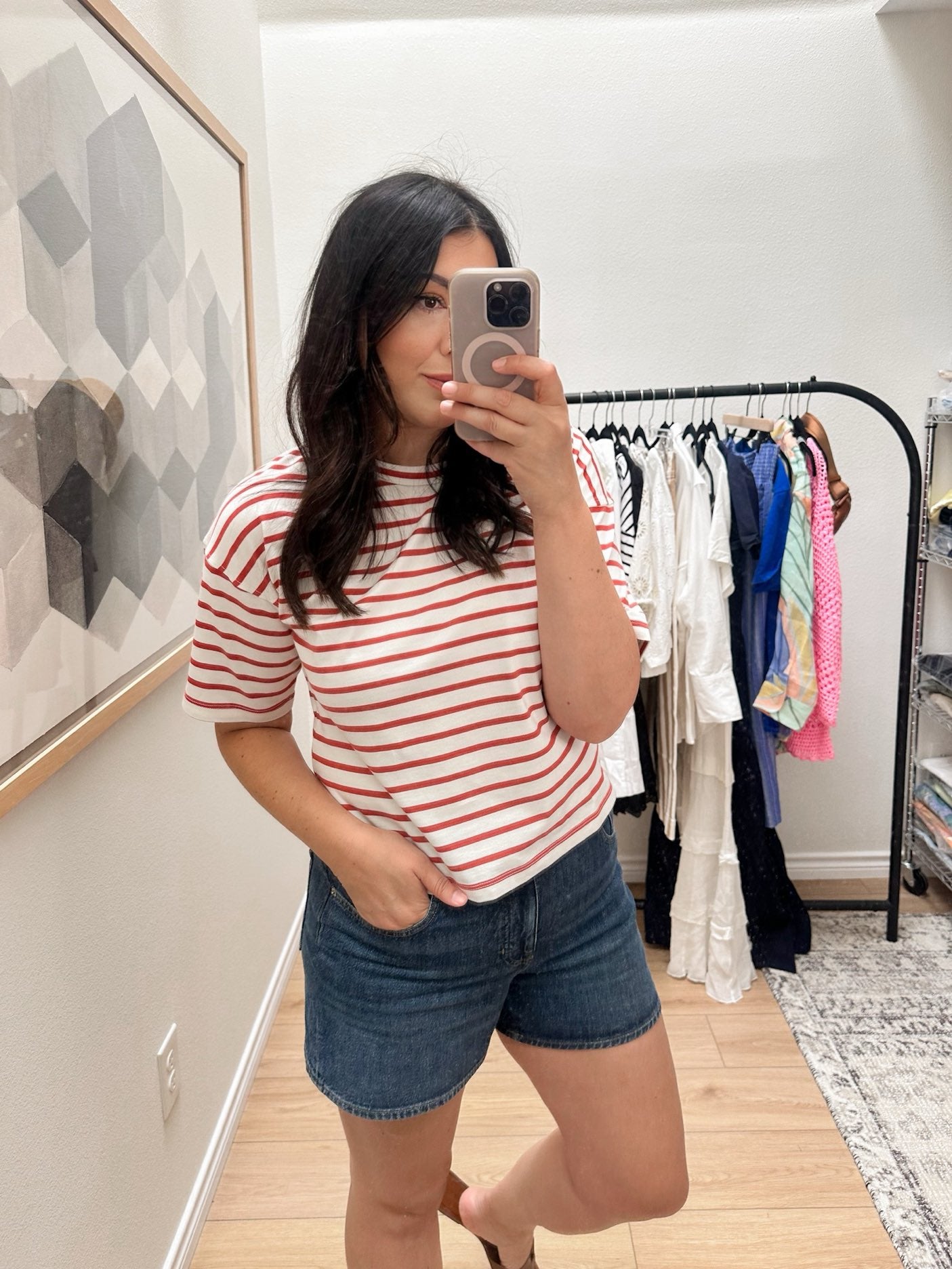 Everyday Boxy Crop Tee in Red Stripe