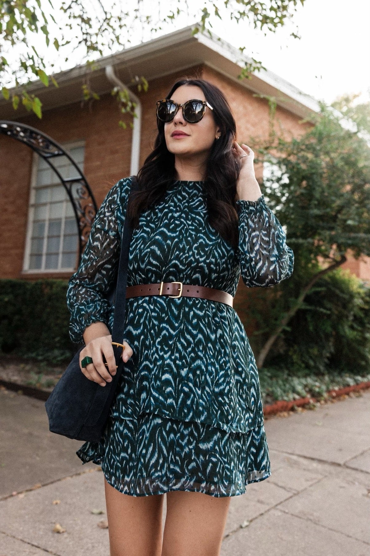 Long Sleeve Cinch Waist Dress