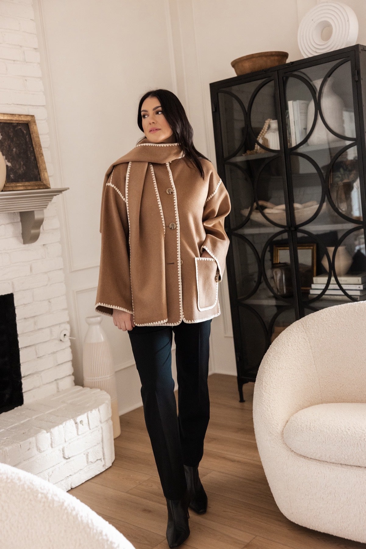 Double-Faced Merino Wool Scarf Coat