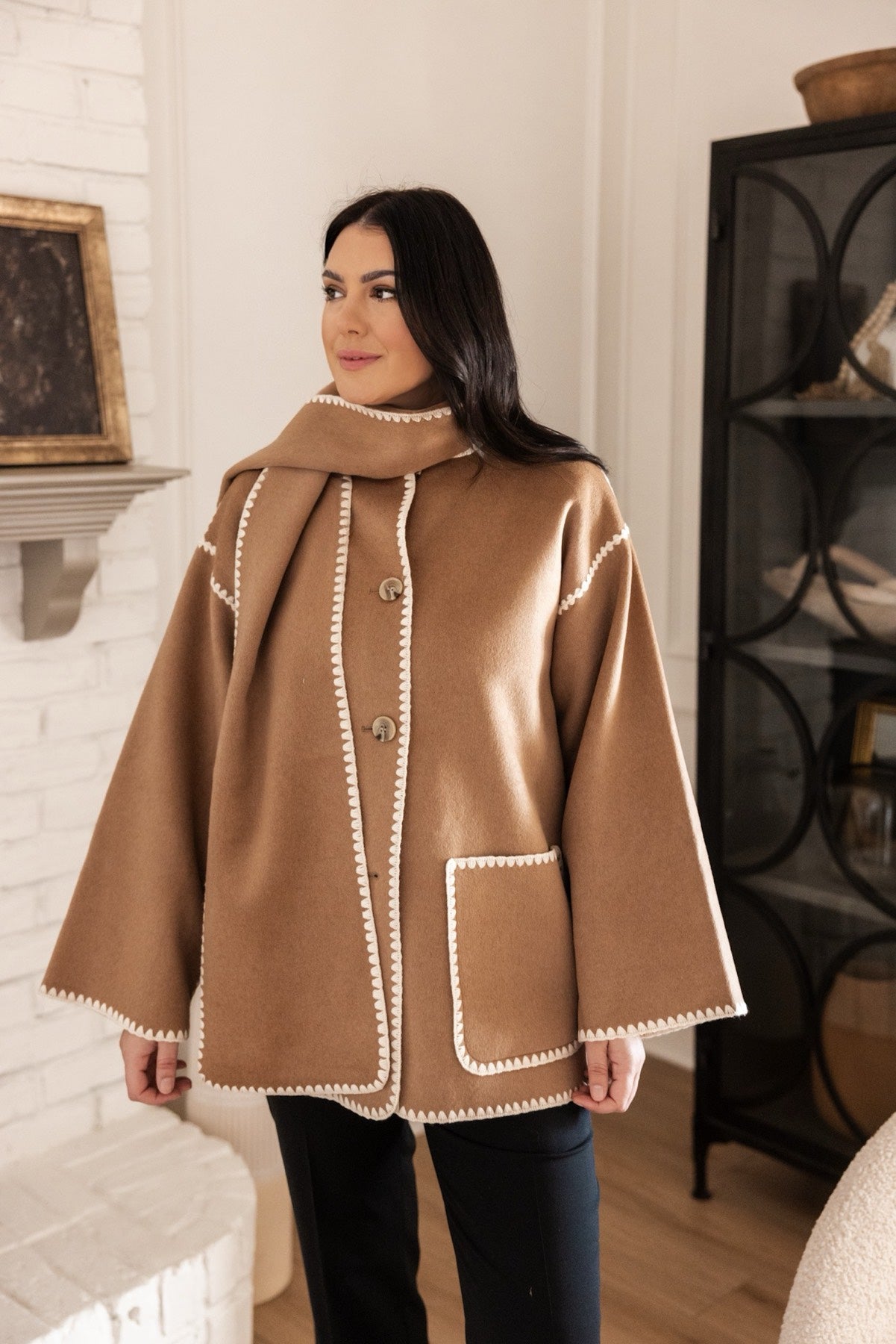 Double-Faced Merino Wool Scarf Coat