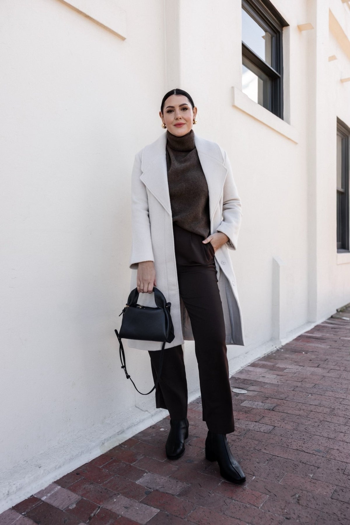 Stretch Crepe Pleated Wide Leg Pants