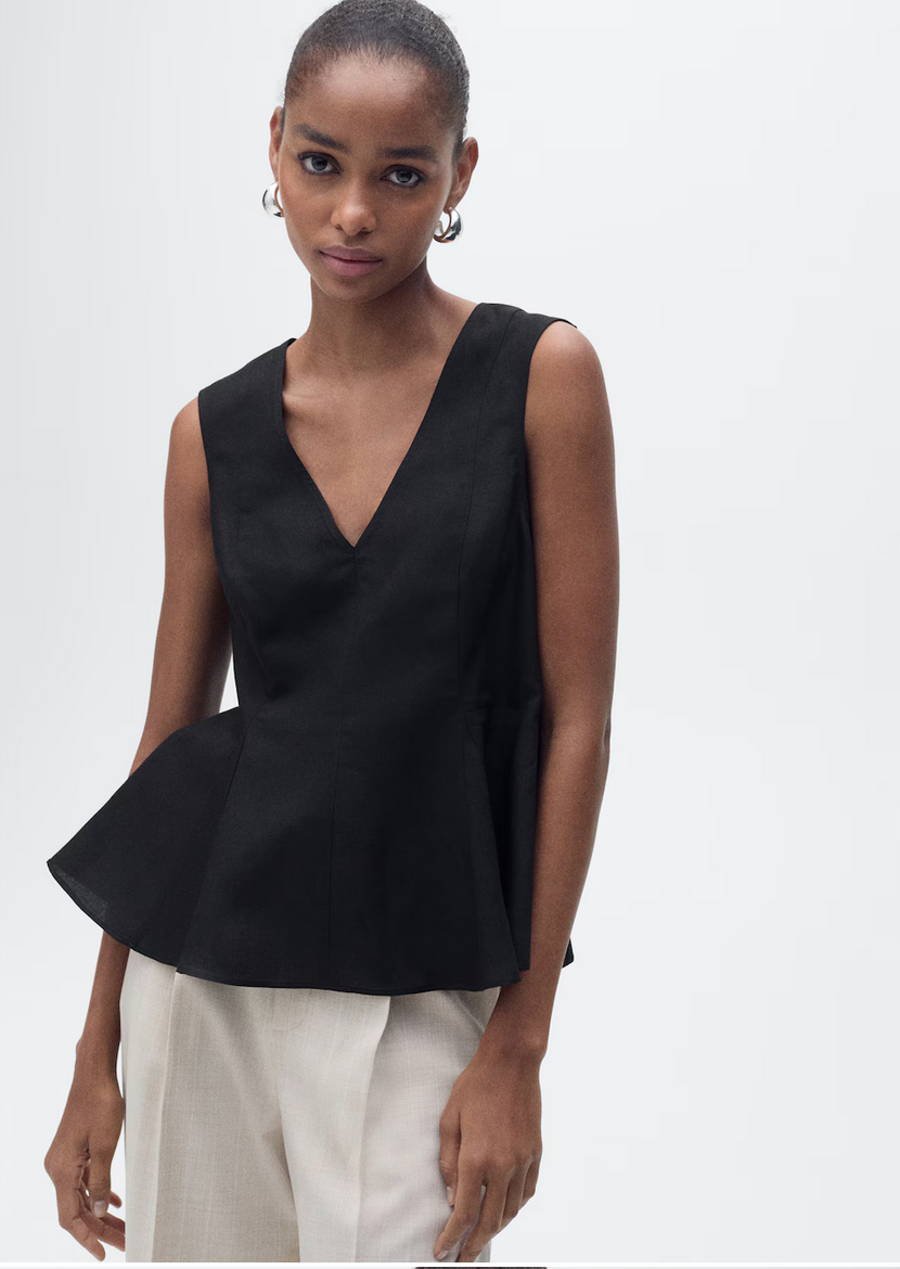 Linen-blend Peplum Top