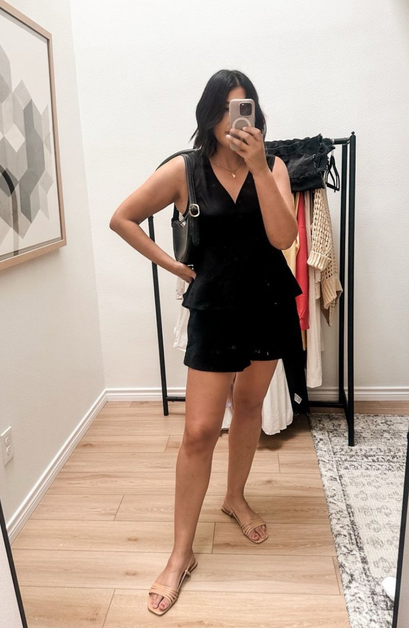 Linen-blend Peplum Top