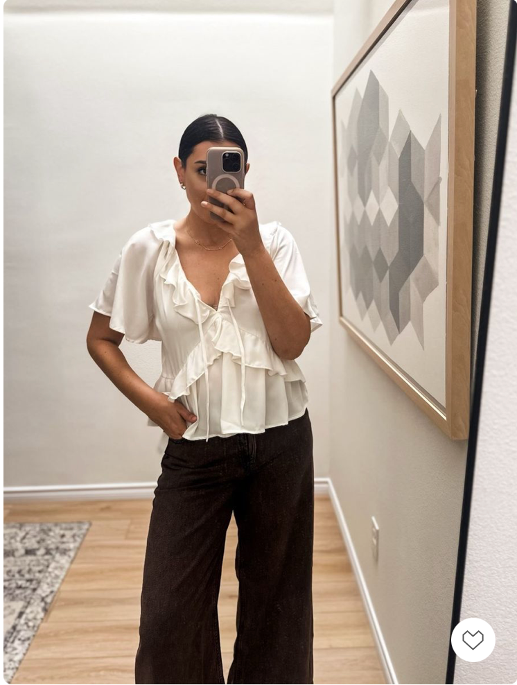 Satin Ruffle Tie-Front Top