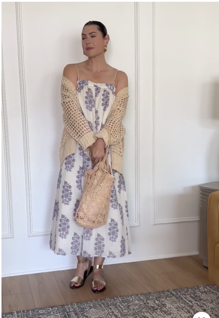 Floaty midi dress in block-print cotton voile