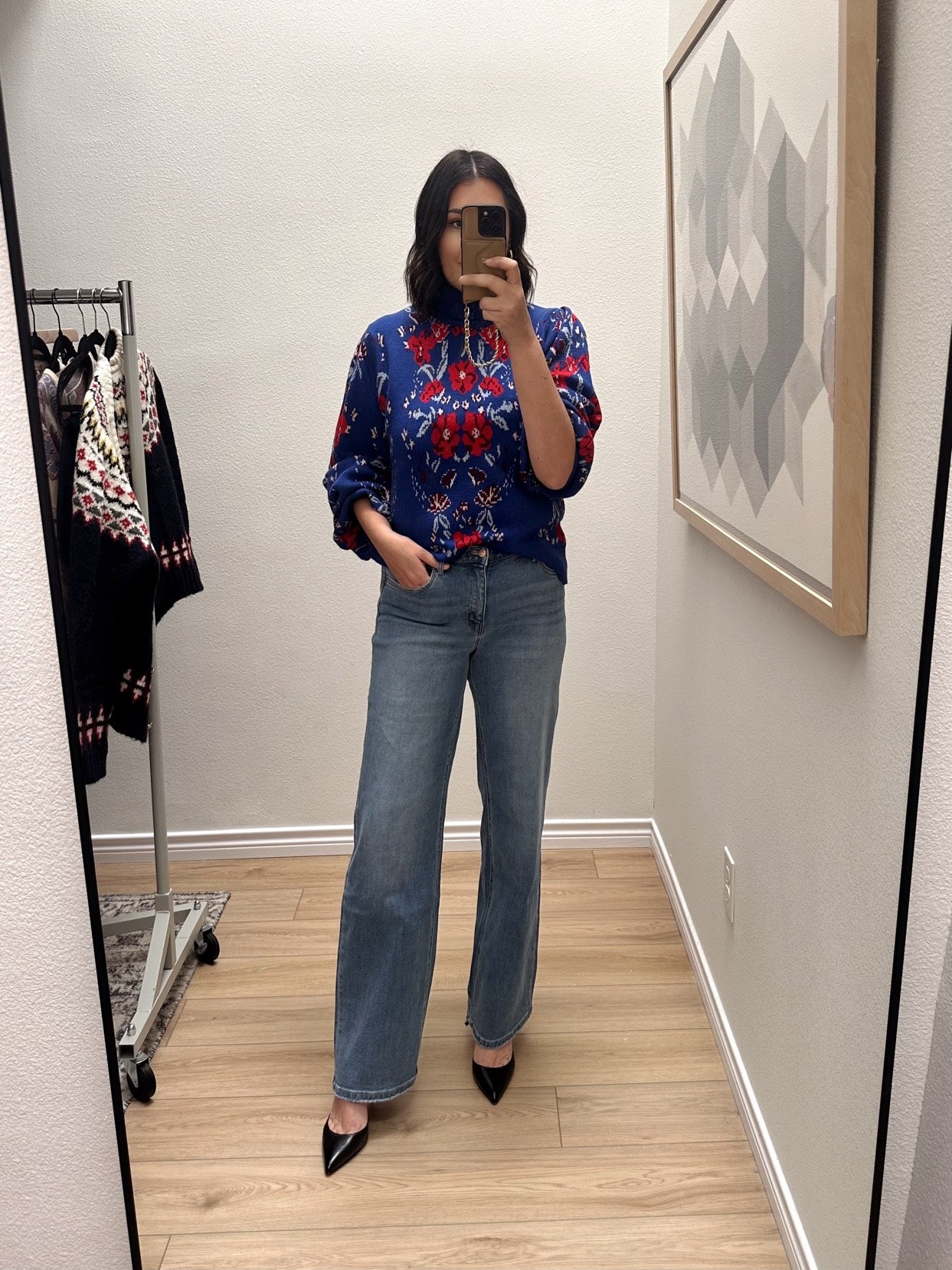 Blue Floral Knit Sweater