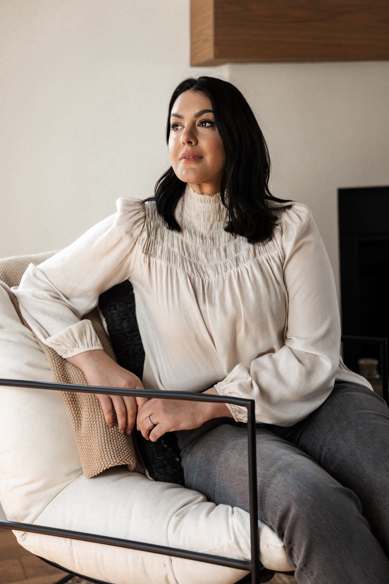 Smocked Satin Blouse