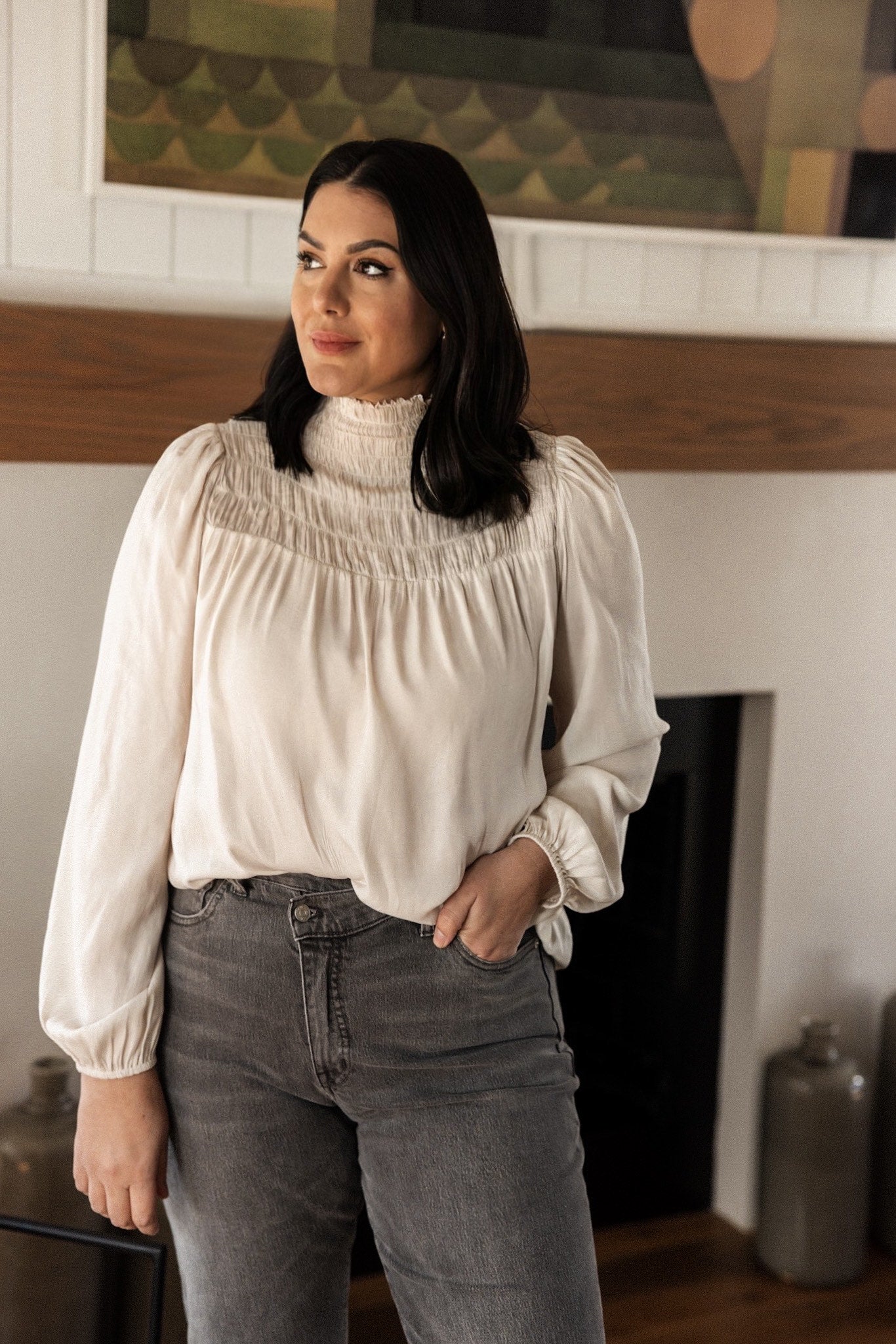 Smocked Satin Blouse