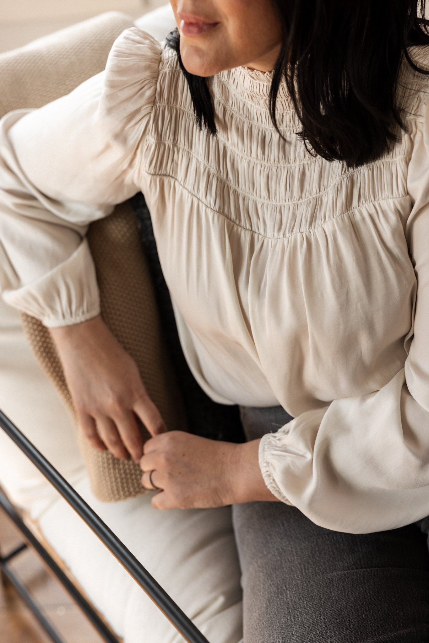 Smocked Satin Blouse