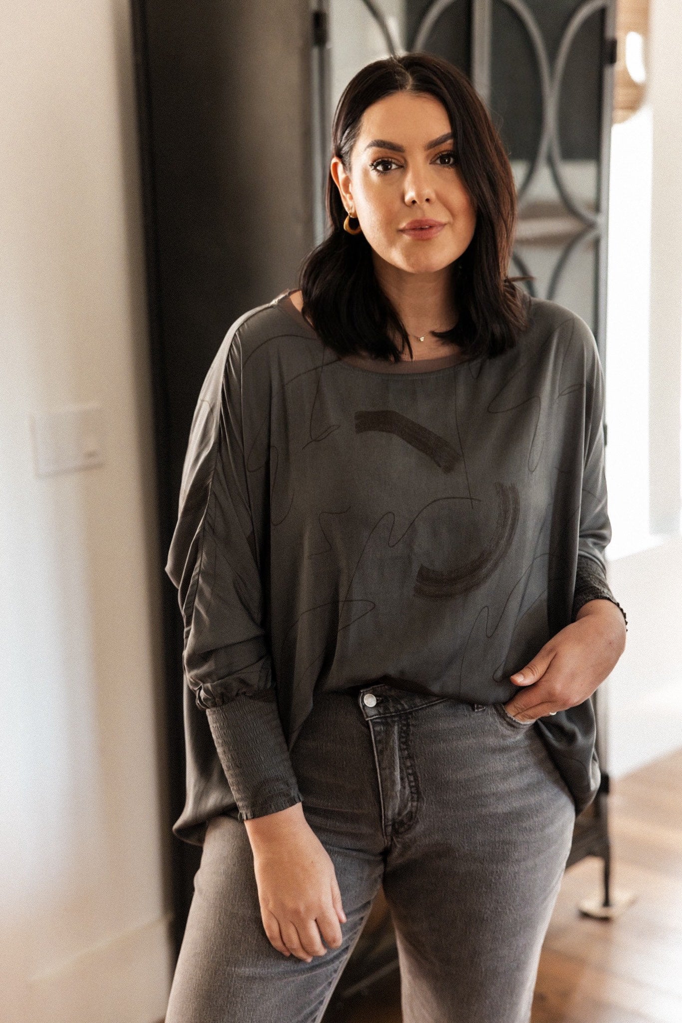 Satin Brush Print Tunic