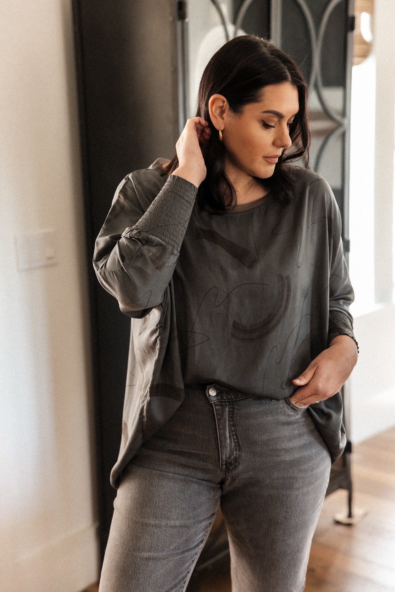 Satin Brush Print Tunic