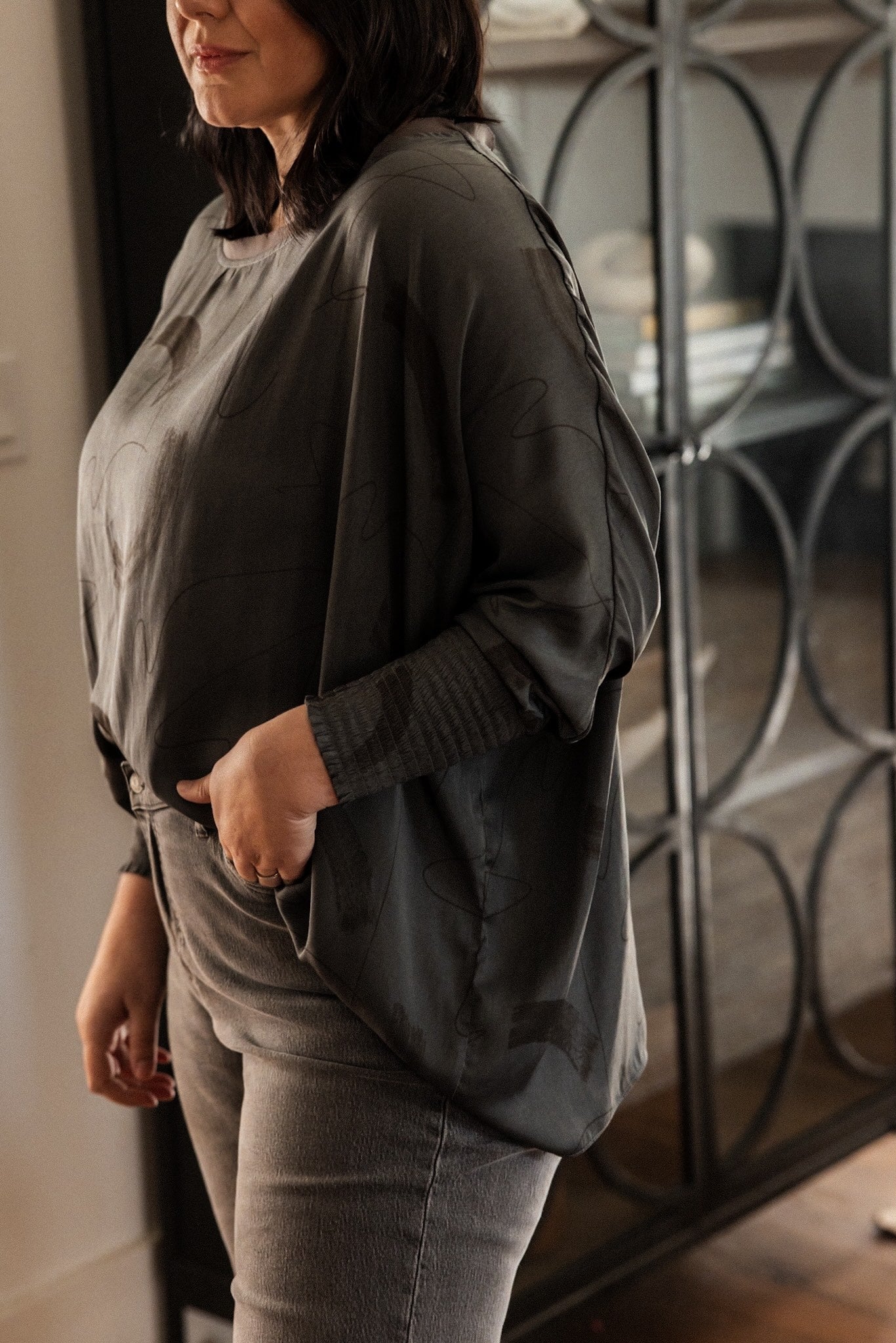 Satin Brush Print Tunic