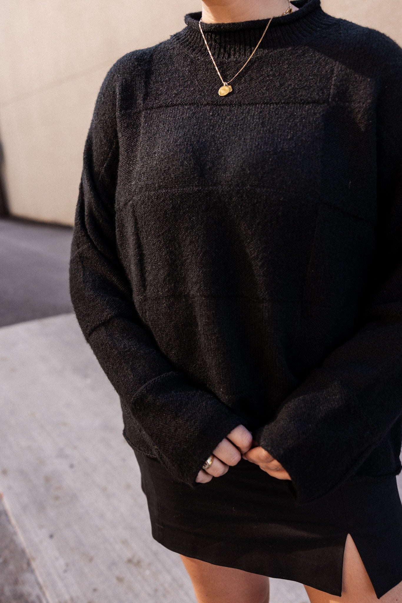 Mock Neck Patchwork Sweater