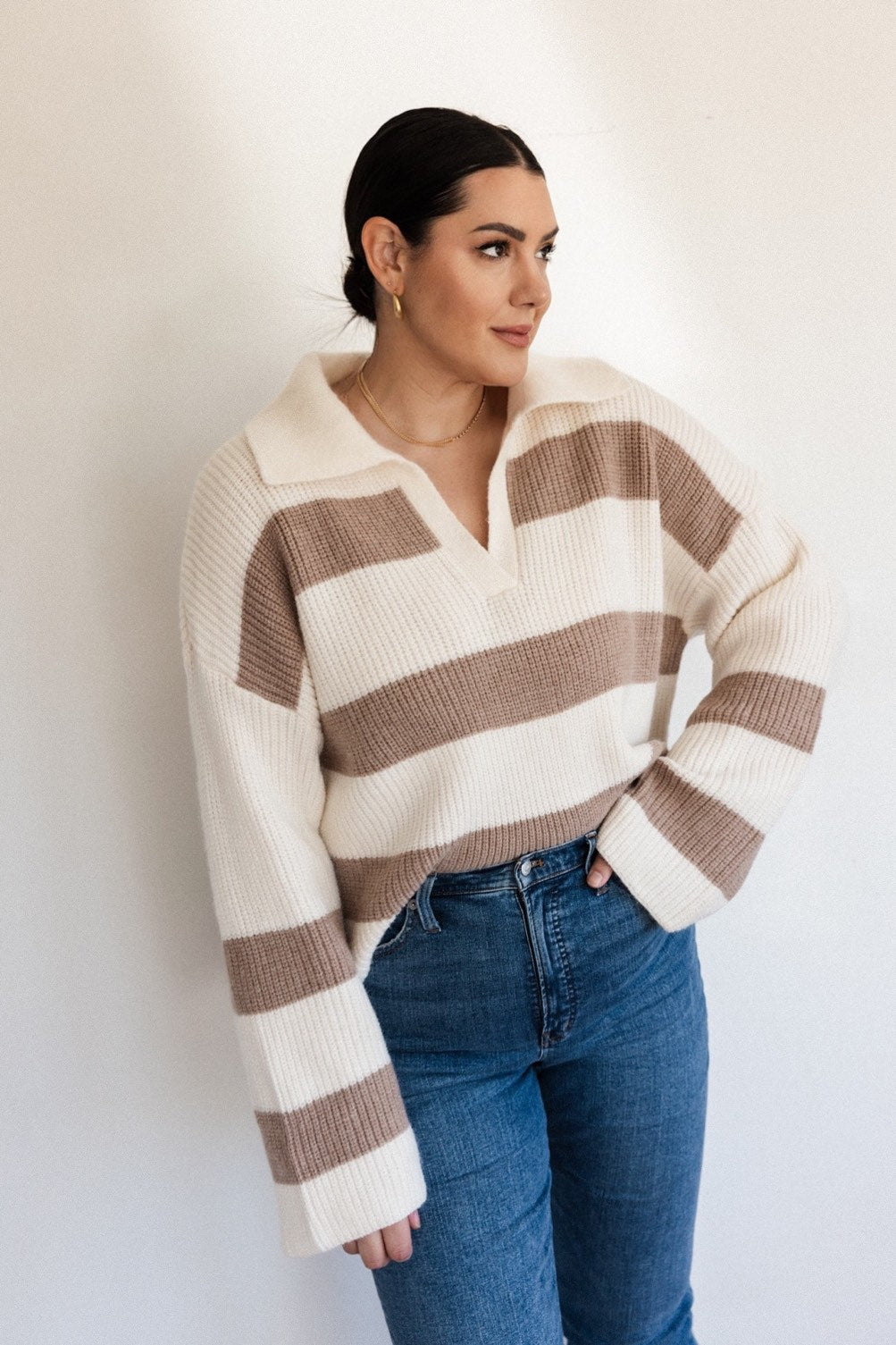 Wide Collar Sweater in Stripe