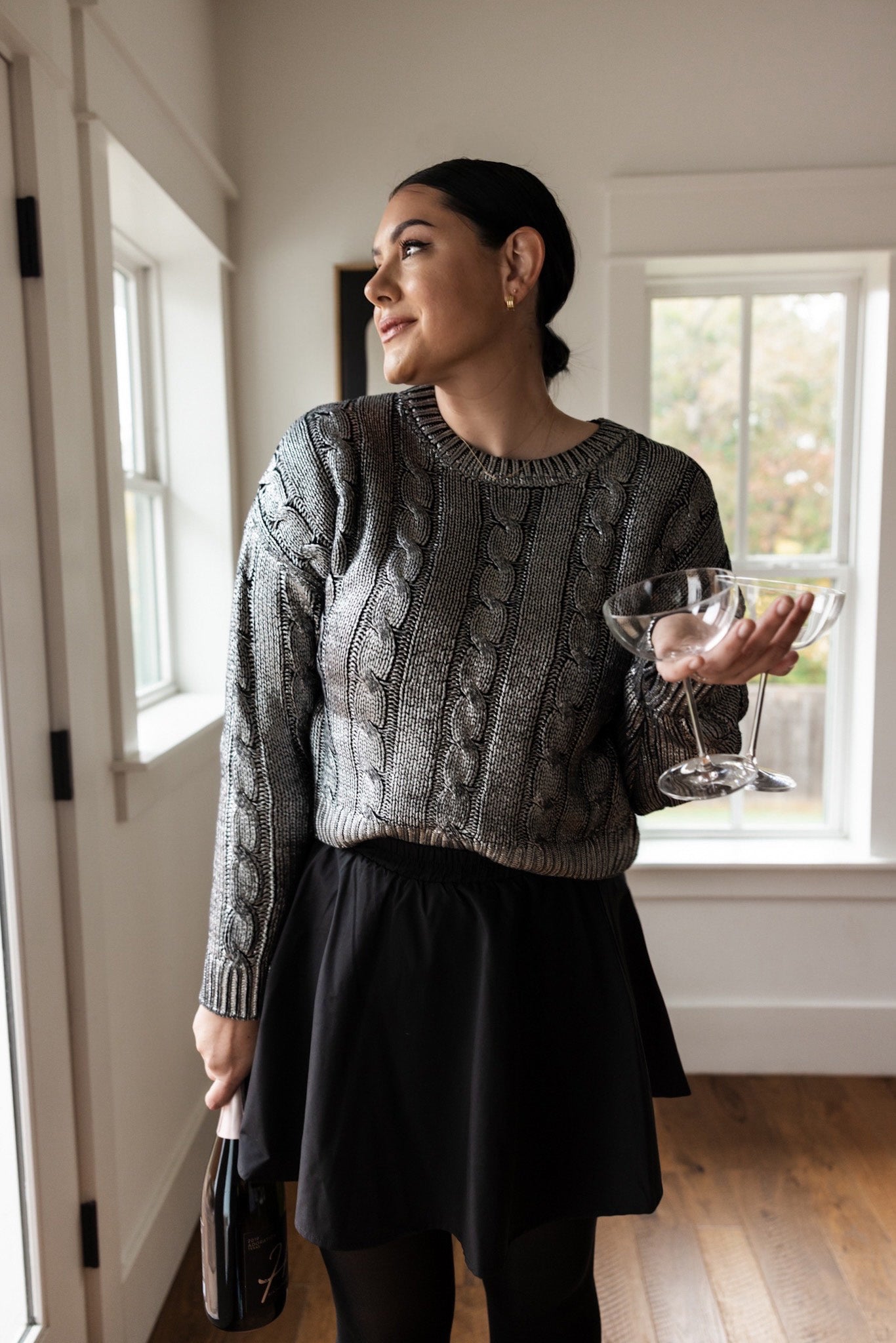 Metallic Coated Cable Knit Sweater