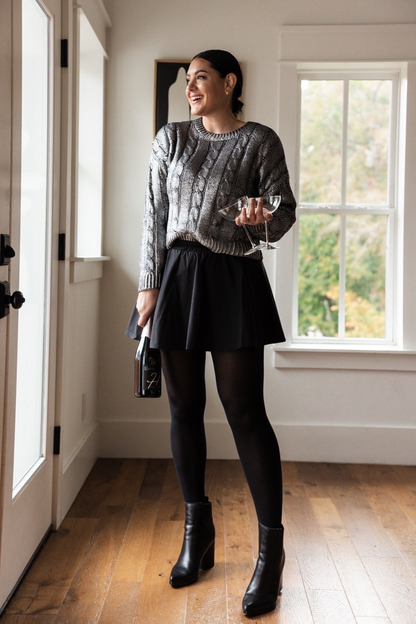 Metallic Coated Cable Knit Sweater