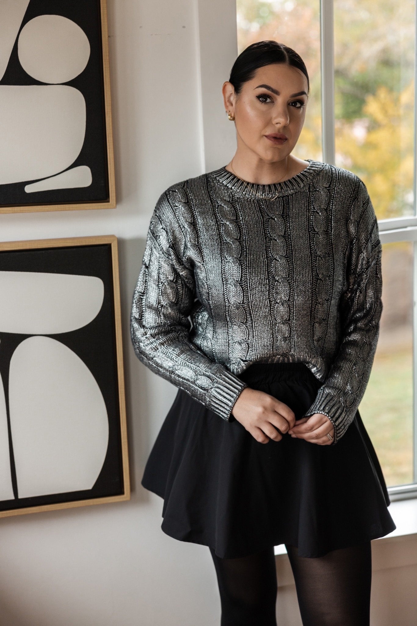 Metallic Coated Cable Knit Sweater