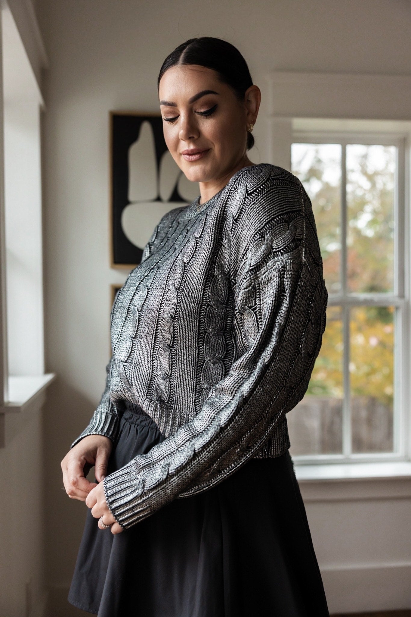 Metallic Coated Cable Knit Sweater