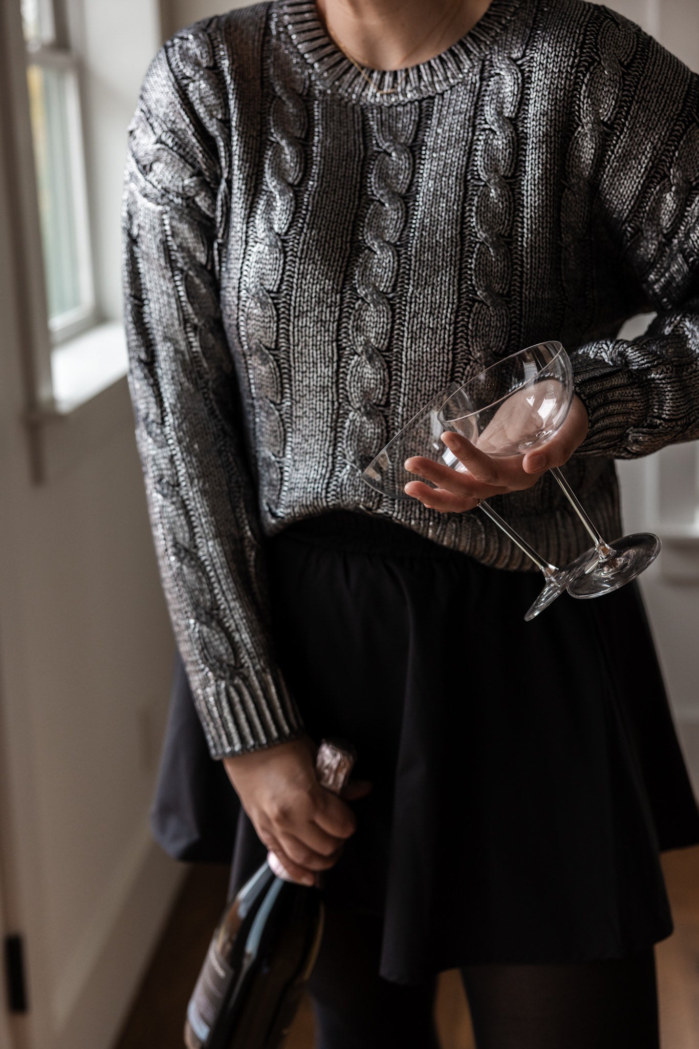 Metallic Coated Cable Knit Sweater