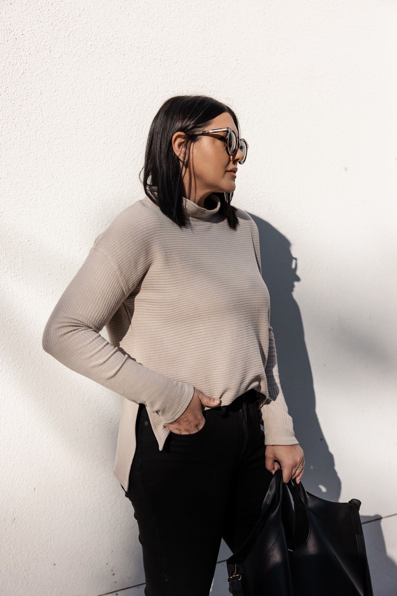 Rib Knit High Neck Top