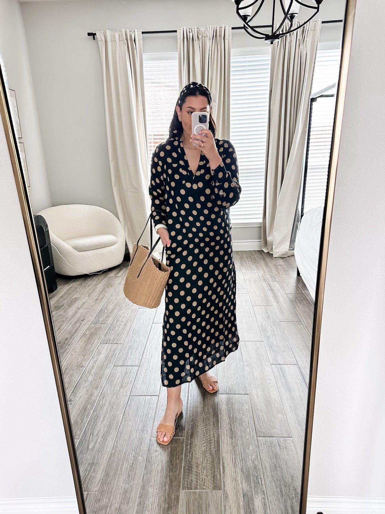 Bungalow maxi popover dress in dot linen
