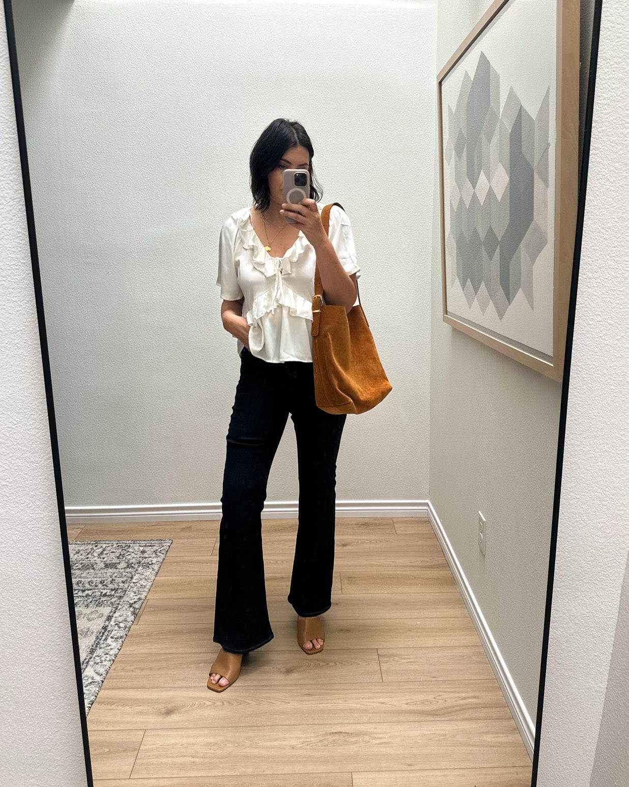 Satin Ruffle Tie-Front Top