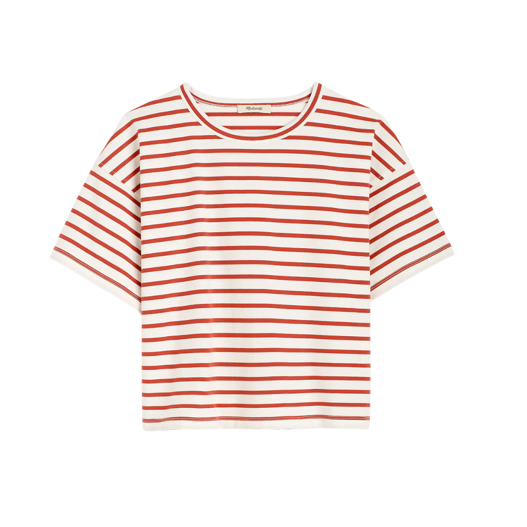 Everyday Boxy Crop Tee in Red Stripe