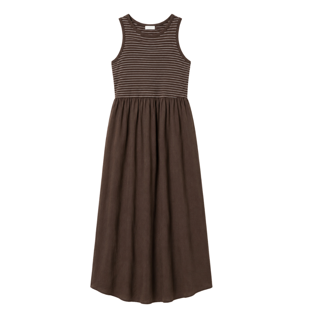 Charlotte Striped Mixed Media Midi Dress
