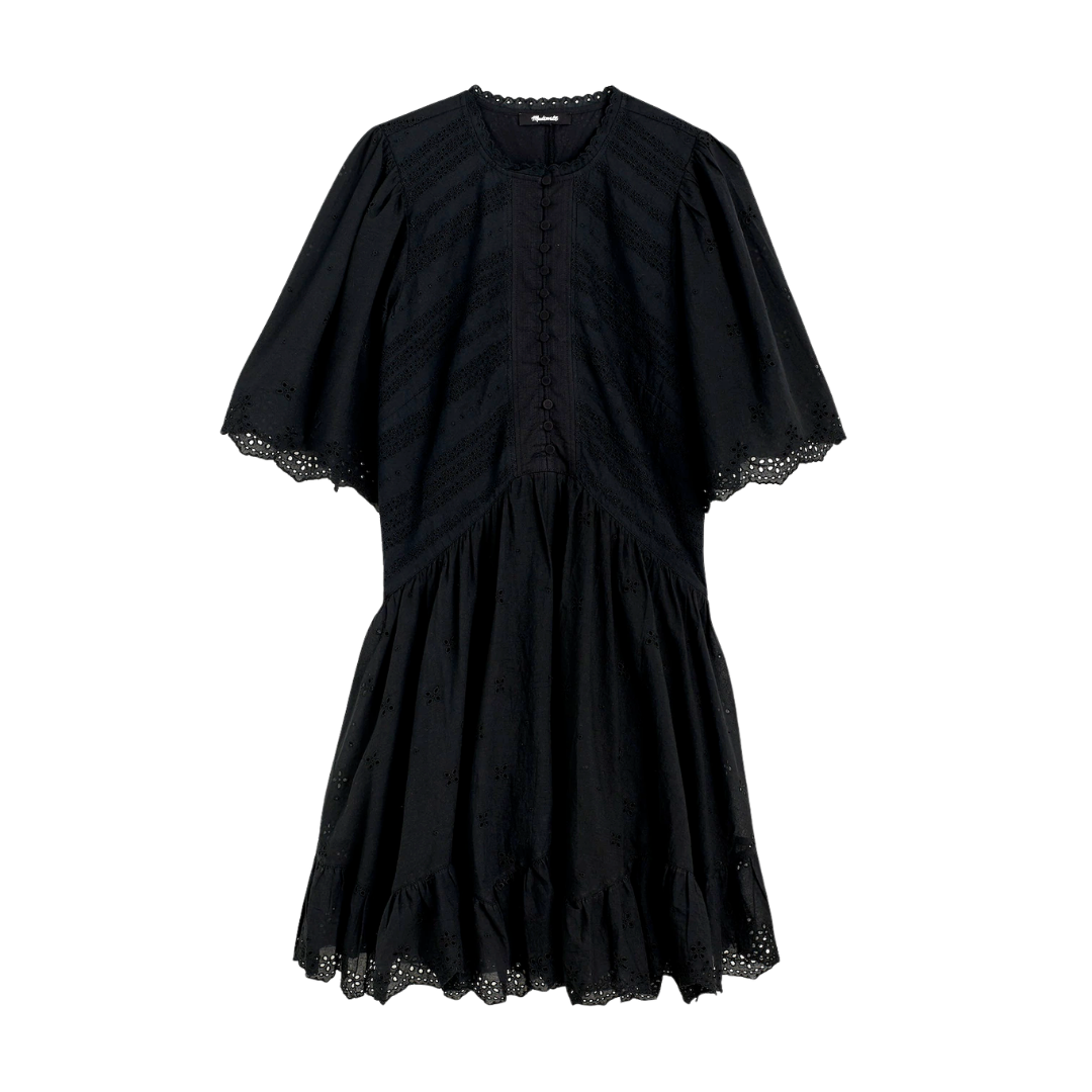 Eyelet Flutter Sleeve Mini Dress in Cotton