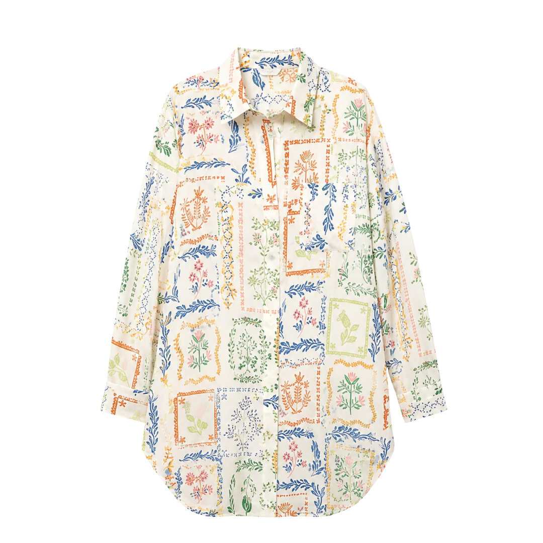 Long-Sleeve Printed Mini Shirt Dress